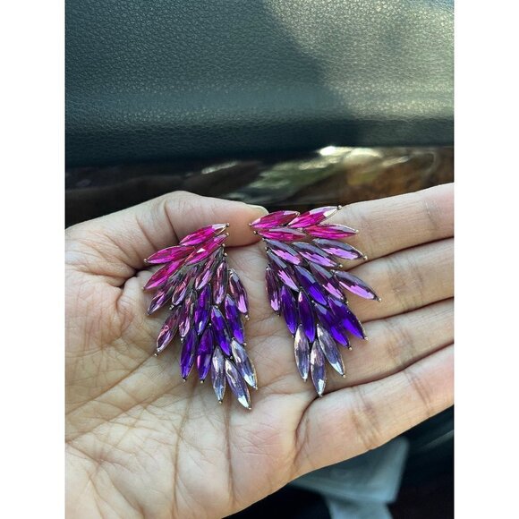 Purple pink earrings , large stud  pink purple fuchsia lavender purple wing - Picture 1 of 6